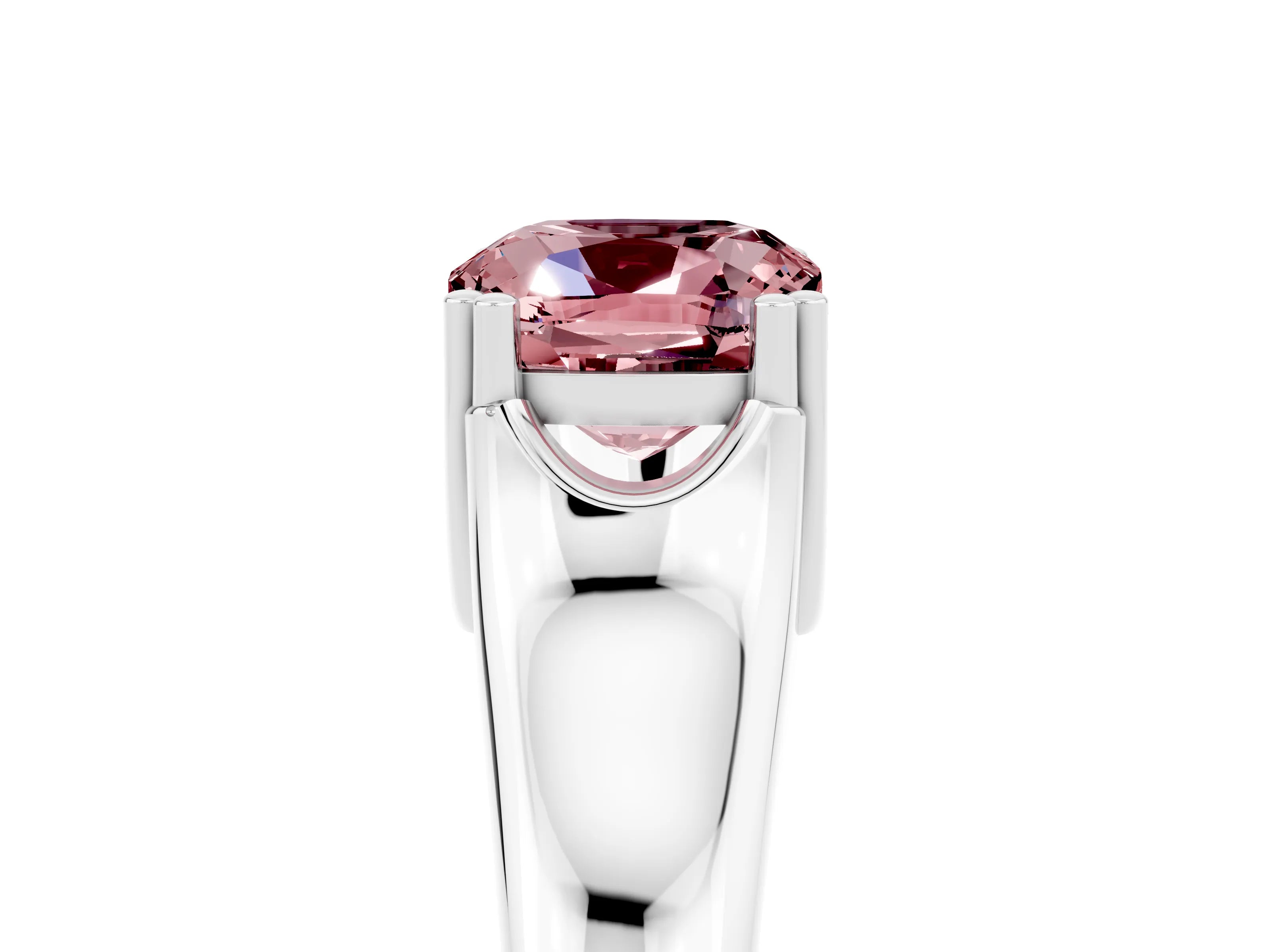 White gold Cushion Cut Morganite Solitaire Ring with Wide Band and Prong Setting_5