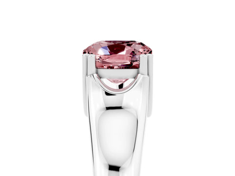 White gold Cushion Cut Morganite Solitaire Ring with Wide Band and Prong Setting_5
