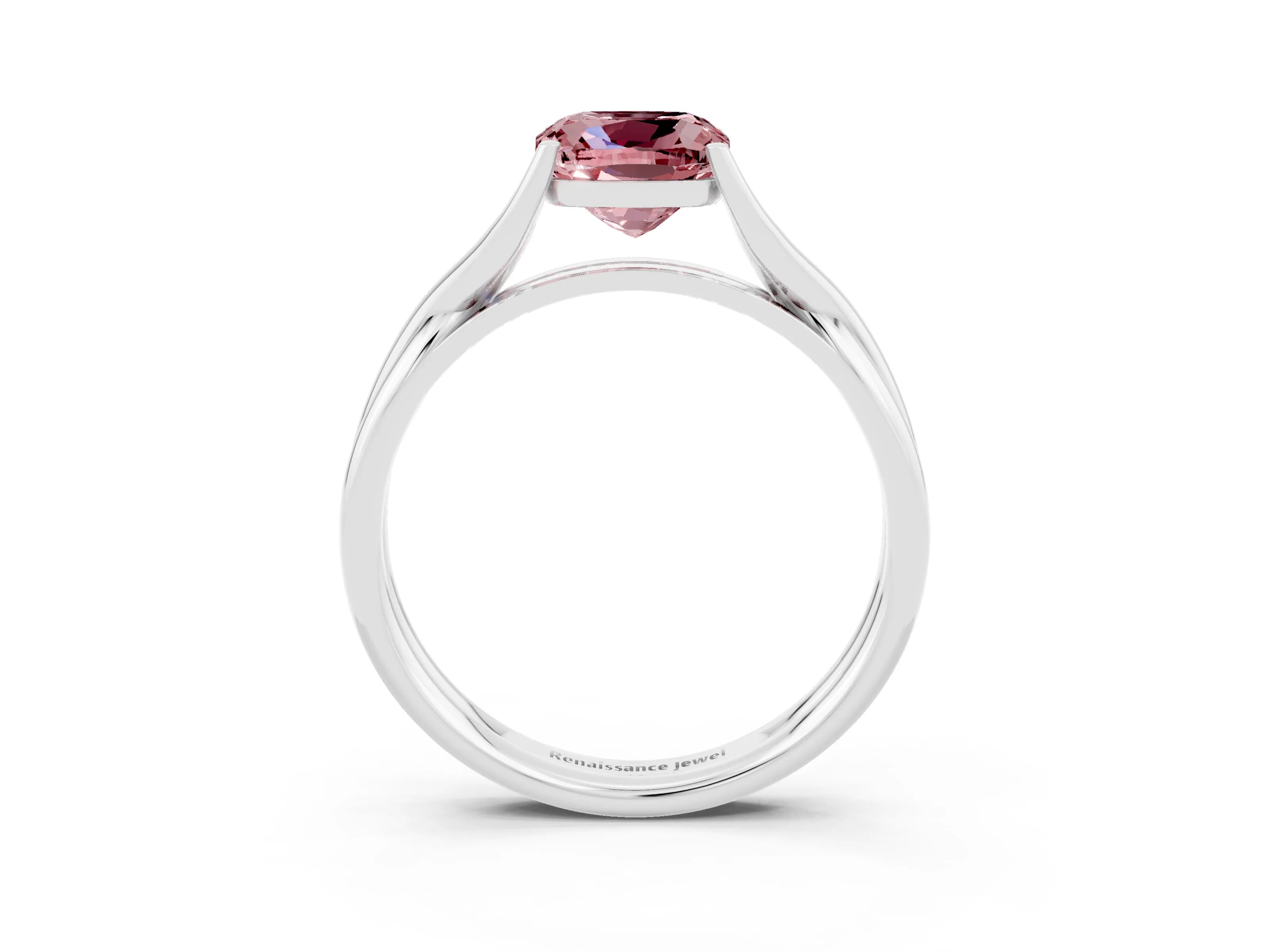 White gold Cushion Cut Morganite Solitaire Twist Band Prong Setting Ring_104