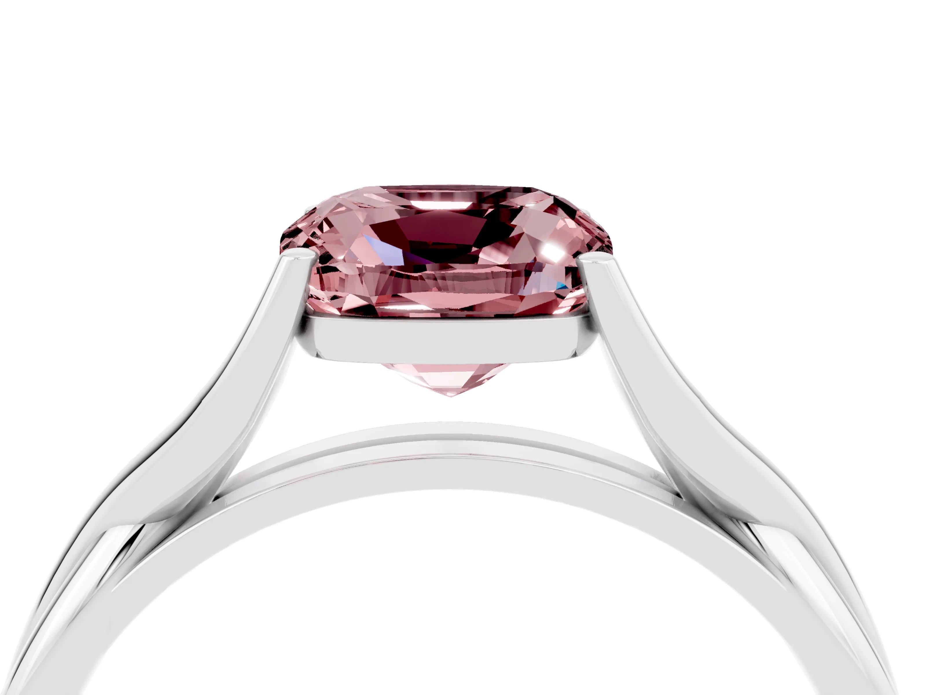 White gold Cushion Cut Morganite Solitaire Twist Band Prong Setting Ring_105