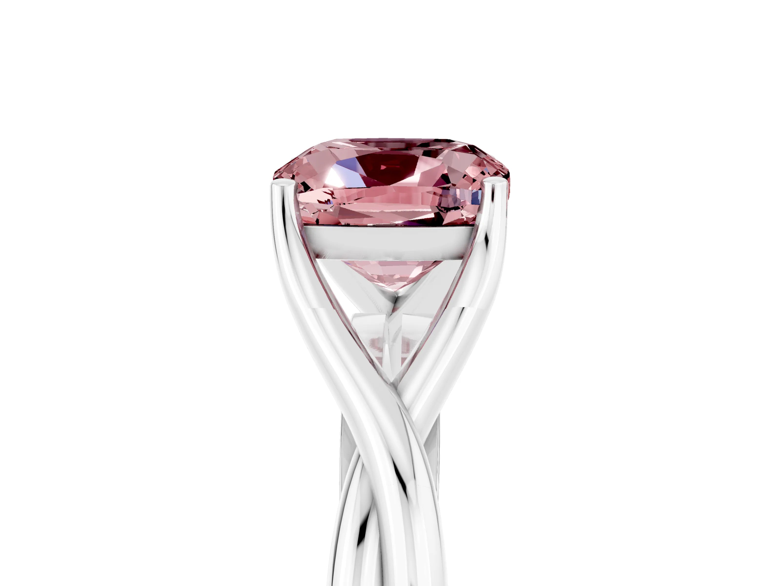 White gold Cushion Cut Morganite Solitaire Twist Band Prong Setting Ring_106