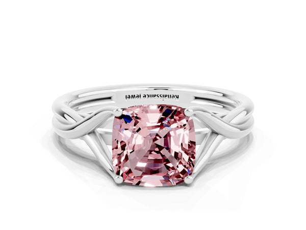 Silver Cushion Cut Morganite Solitaire Twist Band Prong Setting Ring