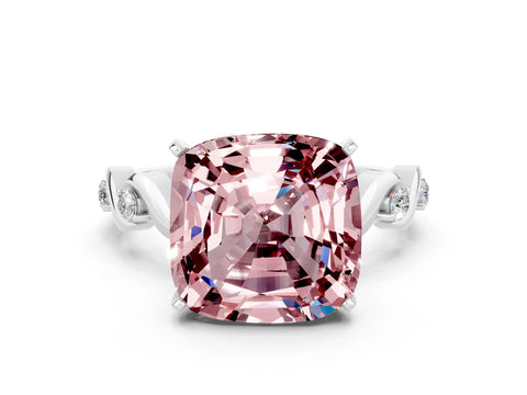 White gold Cushion Cut Morganite Solitaire Twisted Band with Round  Accents and Prong Setting_12