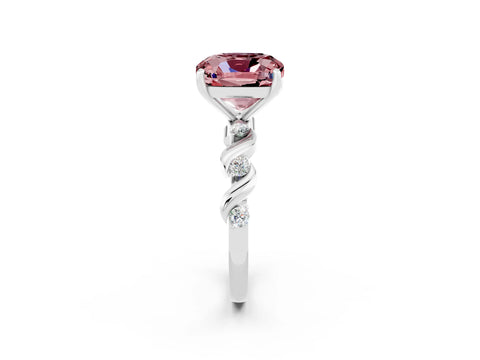 White gold Cushion Cut Morganite Solitaire Twisted Band with Round  Accents and Prong Setting_14