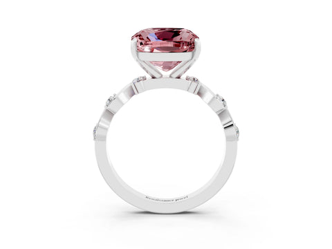White gold Cushion Cut Morganite Solitaire Twisted Band with Round  Accents and Prong Setting_15