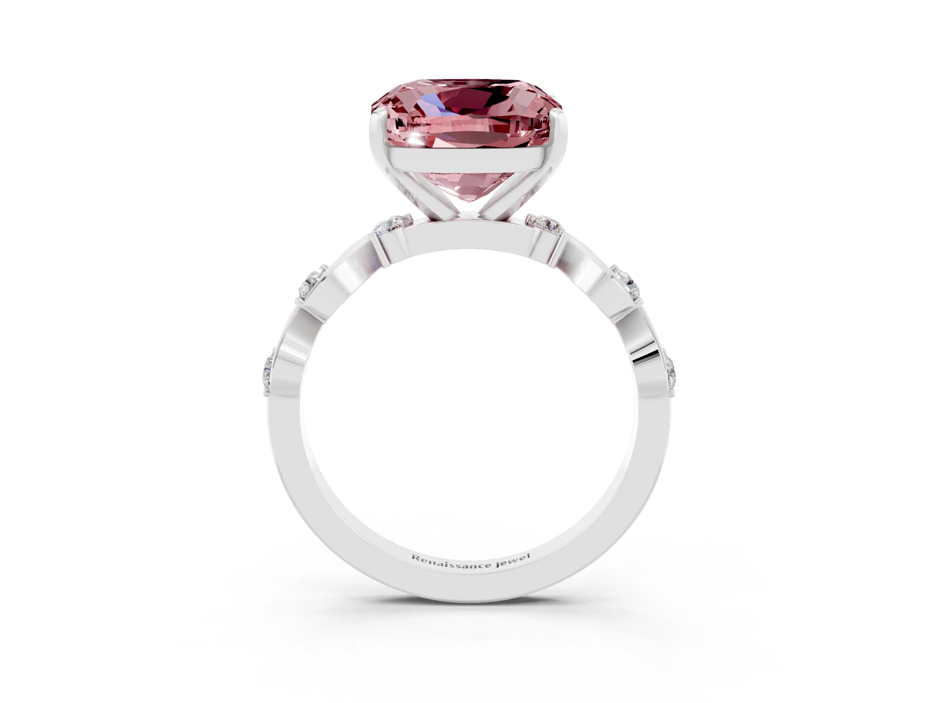White gold Cushion Cut Morganite Solitaire Twisted Band with Round  Accents and Prong Setting_15