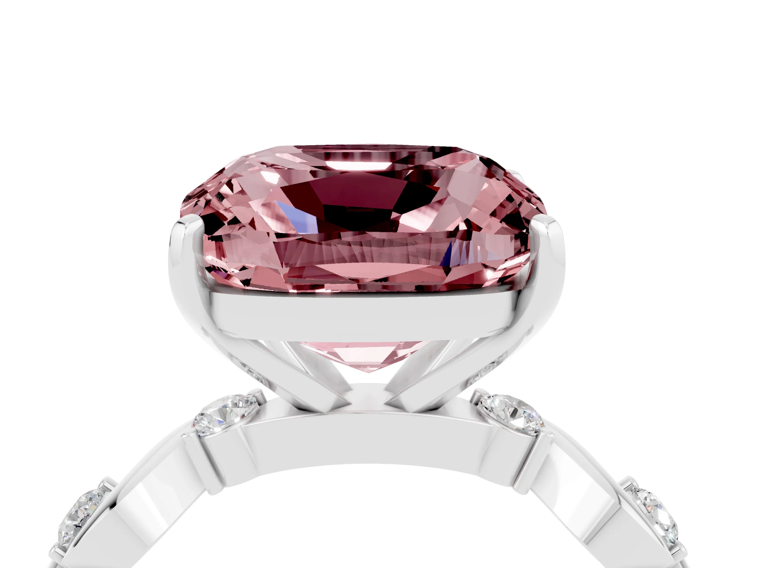 White gold Cushion Cut Morganite Solitaire Twisted Band with Round  Accents and Prong Setting_16