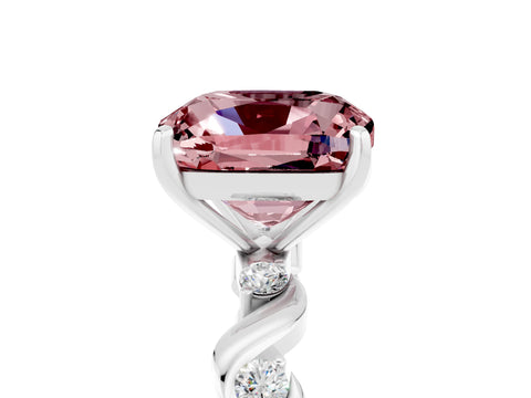 White gold Cushion Cut Morganite Solitaire Twisted Band with Round  Accents and Prong Setting_17