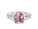 White gold Cushion Cut Morganite Solitaire with Side Baguettes and Channel Set Band