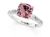 White gold Cushion Cut Morganite Solitaire with Side Baguettes and Channel Set Band_1