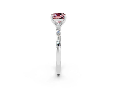 White gold Cushion Cut Morganite Solitaire with Side Baguettes and Channel Set Band_2