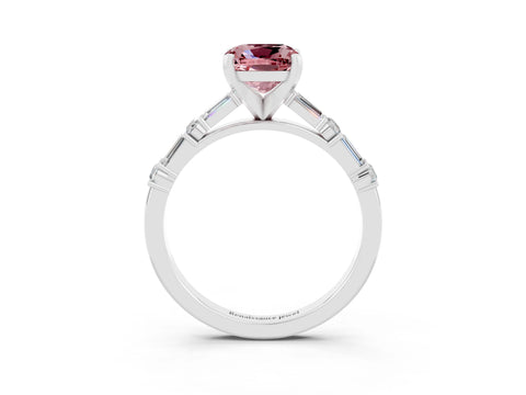 White gold Cushion Cut Morganite Solitaire with Side Baguettes and Channel Set Band_3