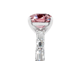 White gold Cushion Cut Morganite Solitaire with Side Baguettes and Channel Set Band_5