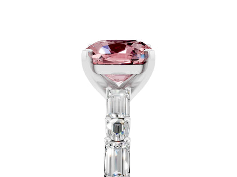 White gold Cushion Cut Morganite Solitaire with Side Baguettes and Channel Set Band_5