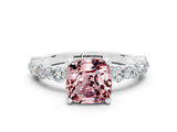 White gold Cushion Cut Morganite Solitaire with Side Stones, Pave Band, Four-Prong Setting_36