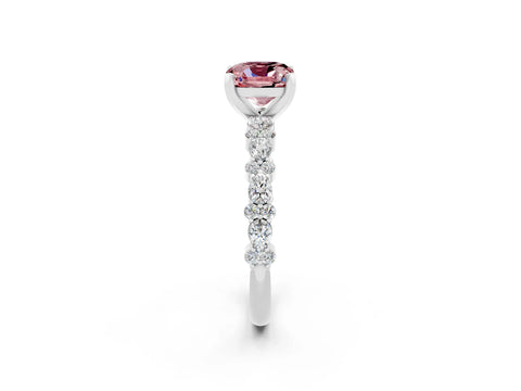 White gold Cushion Cut Morganite Solitaire with Side Stones, Pave Band, Four-Prong Setting_38