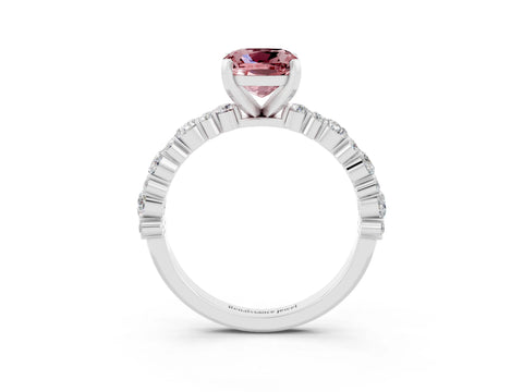 White gold Cushion Cut Morganite Solitaire with Side Stones, Pave Band, Four-Prong Setting_39
