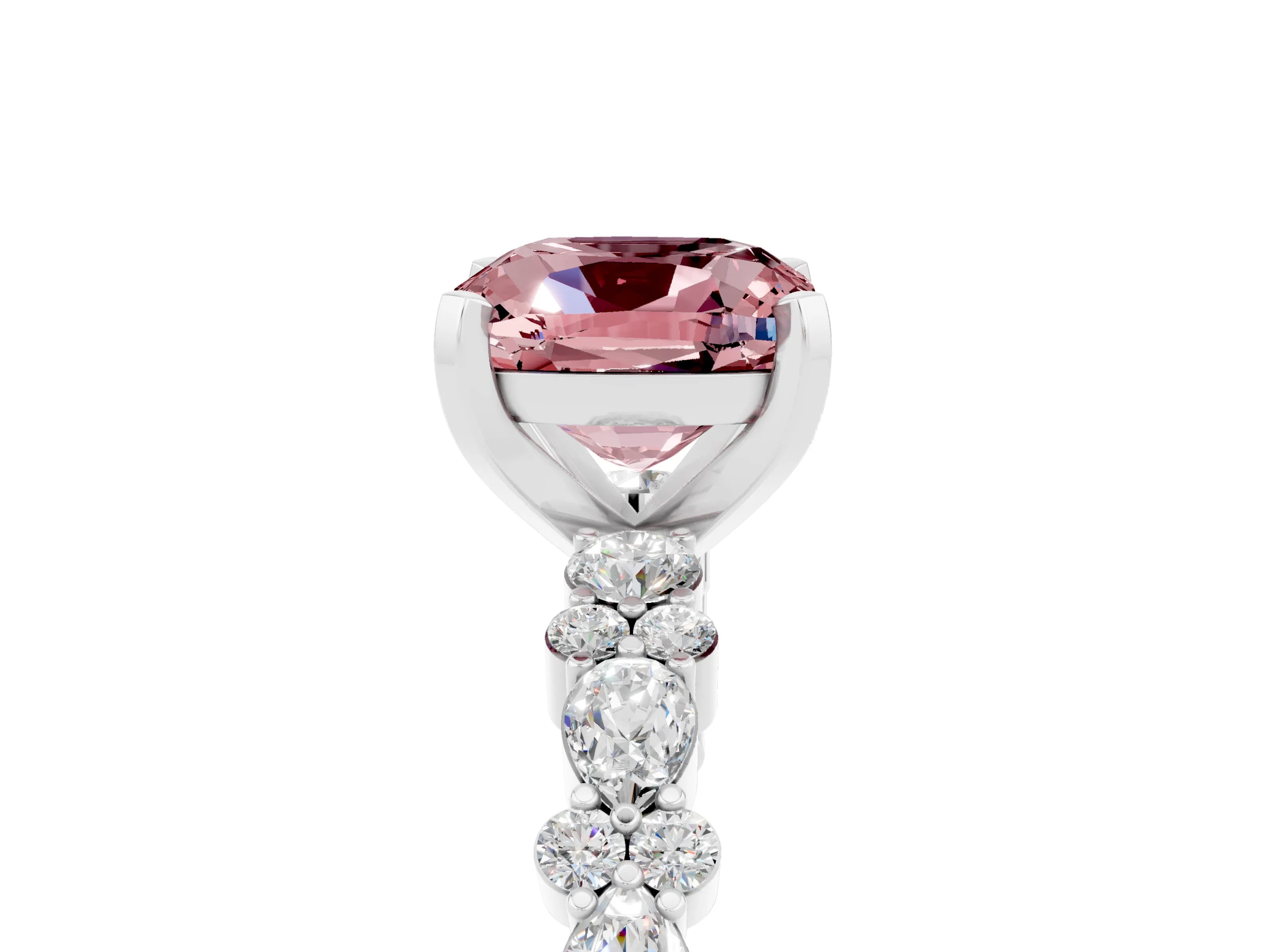 White gold Cushion Cut Morganite Solitaire with Side Stones, Pave Band, Four-Prong Setting_41
