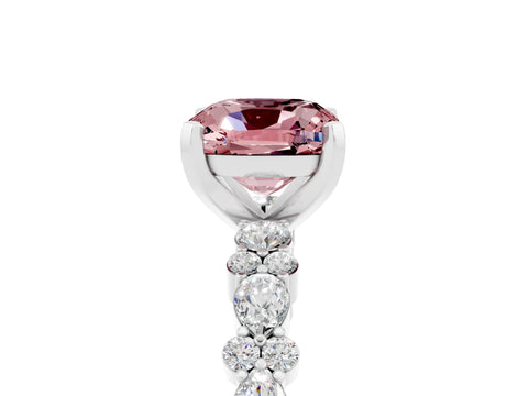 White gold Cushion Cut Morganite Solitaire with Side Stones, Pave Band, Four-Prong Setting_41