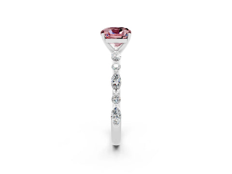 White gold Cushion Cut Morganite Solitaire with Side Stones on a Pavé Band and Four-Prong Setting_2