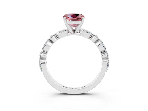 White gold Cushion Cut Morganite Solitaire with Side Stones on a Pavé Band and Four-Prong Setting_3
