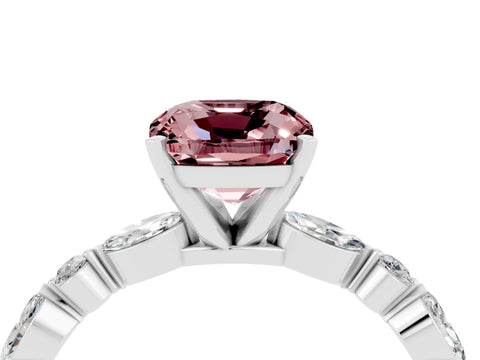 White gold Cushion Cut Morganite Solitaire with Side Stones on a Pavé Band and Four-Prong Setting_4