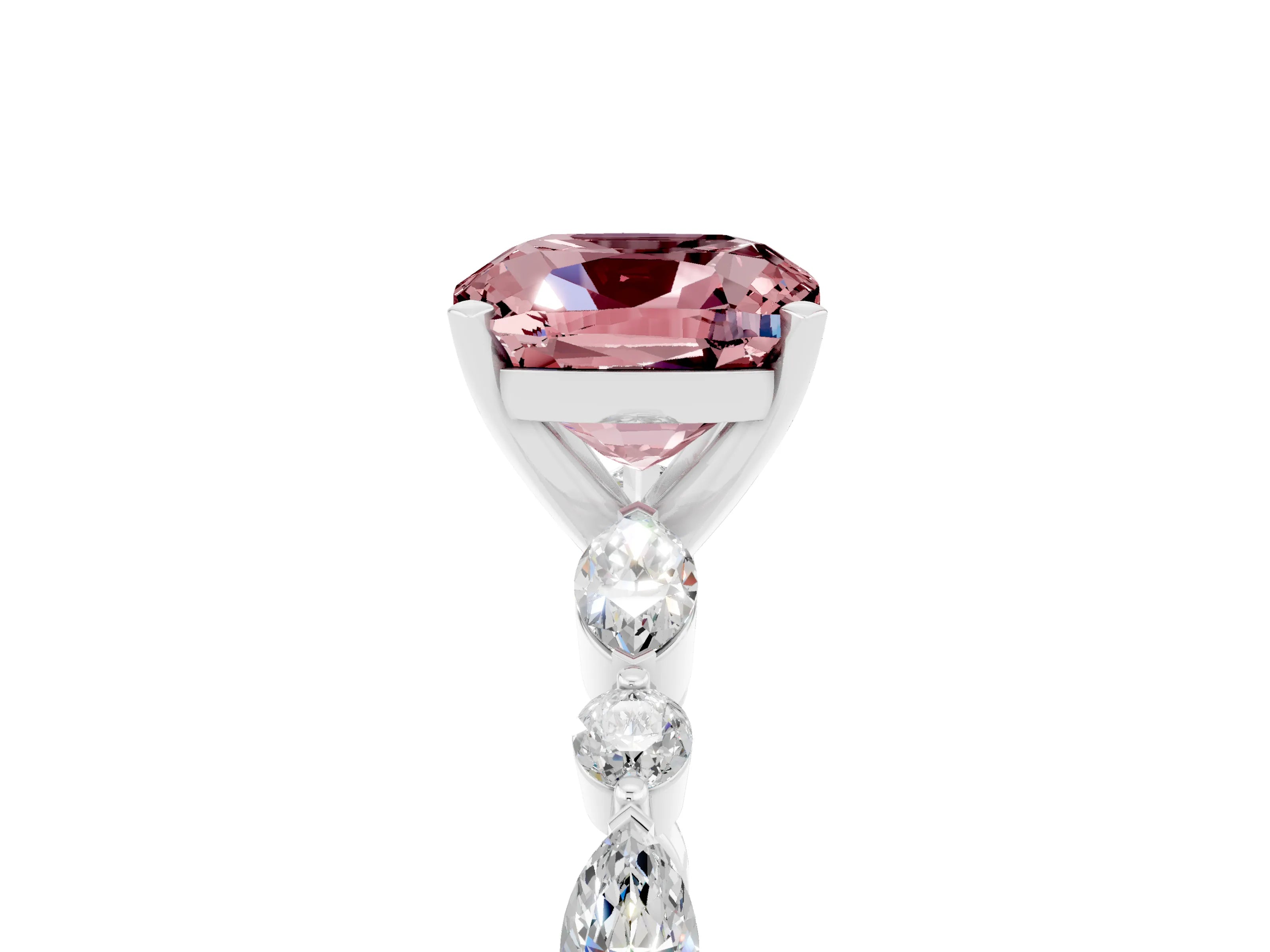 White gold Cushion Cut Morganite Solitaire with Side Stones on a Pavé Band and Four-Prong Setting_5