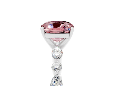 White gold Cushion Cut Morganite Solitaire with Side Stones on a Pavé Band and Four-Prong Setting_5