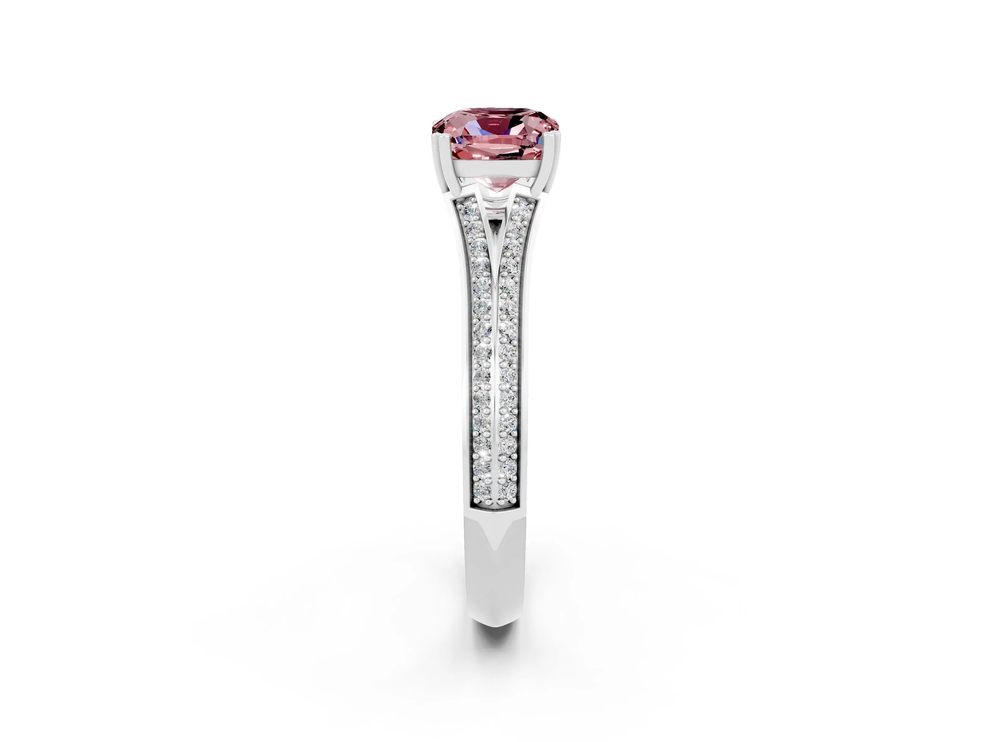 White gold Cushion Cut Morganite Split Shank Engagement Ring with Pavé Band_2