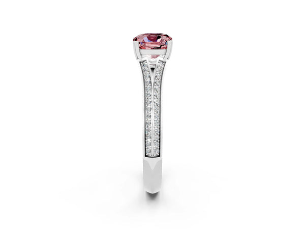 Platinum Cushion Cut Morganite Split Shank Engagement Ring with Pavé Band