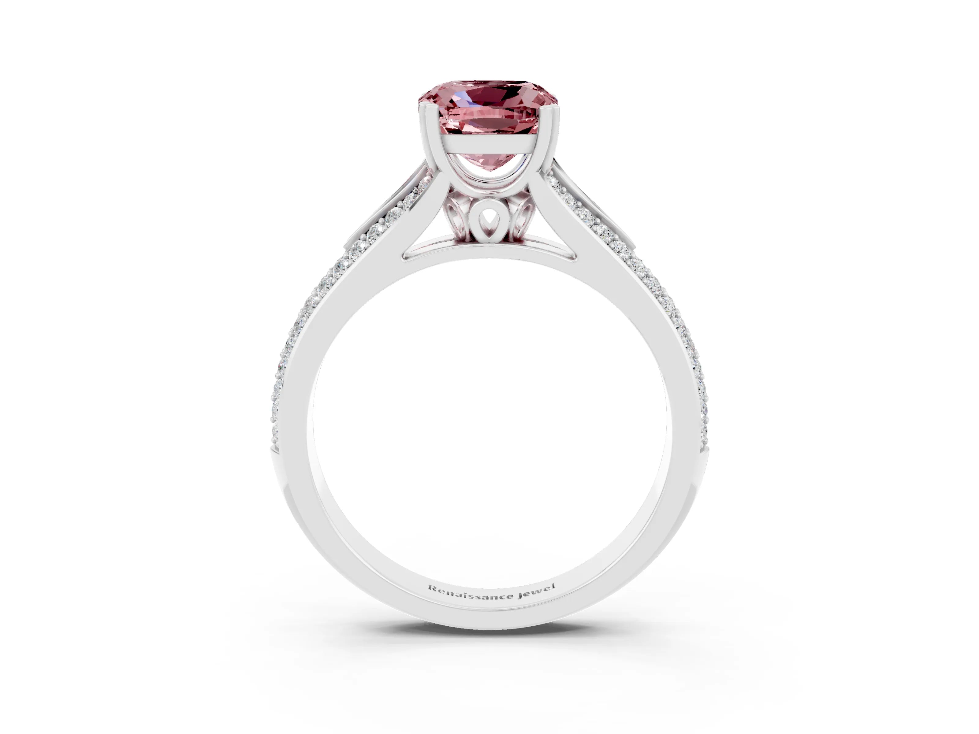 White gold Cushion Cut Morganite Split Shank Engagement Ring with Pavé Band_3