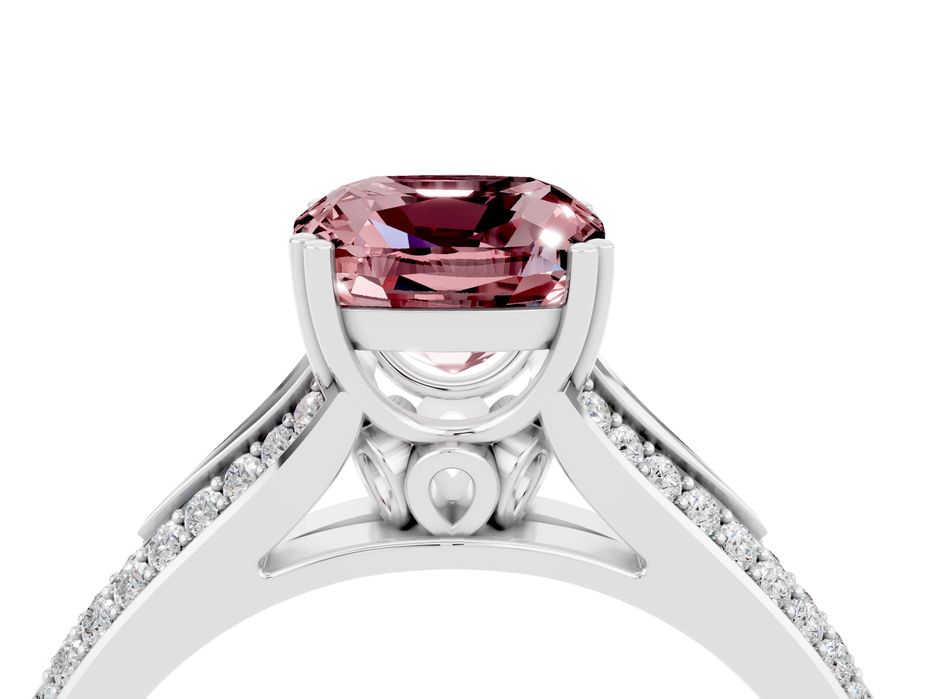 White gold Cushion Cut Morganite Split Shank Engagement Ring with Pavé Band_4
