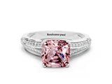 White gold Cushion Cut Morganite Split Shank Engagement Ring with Pavé Band