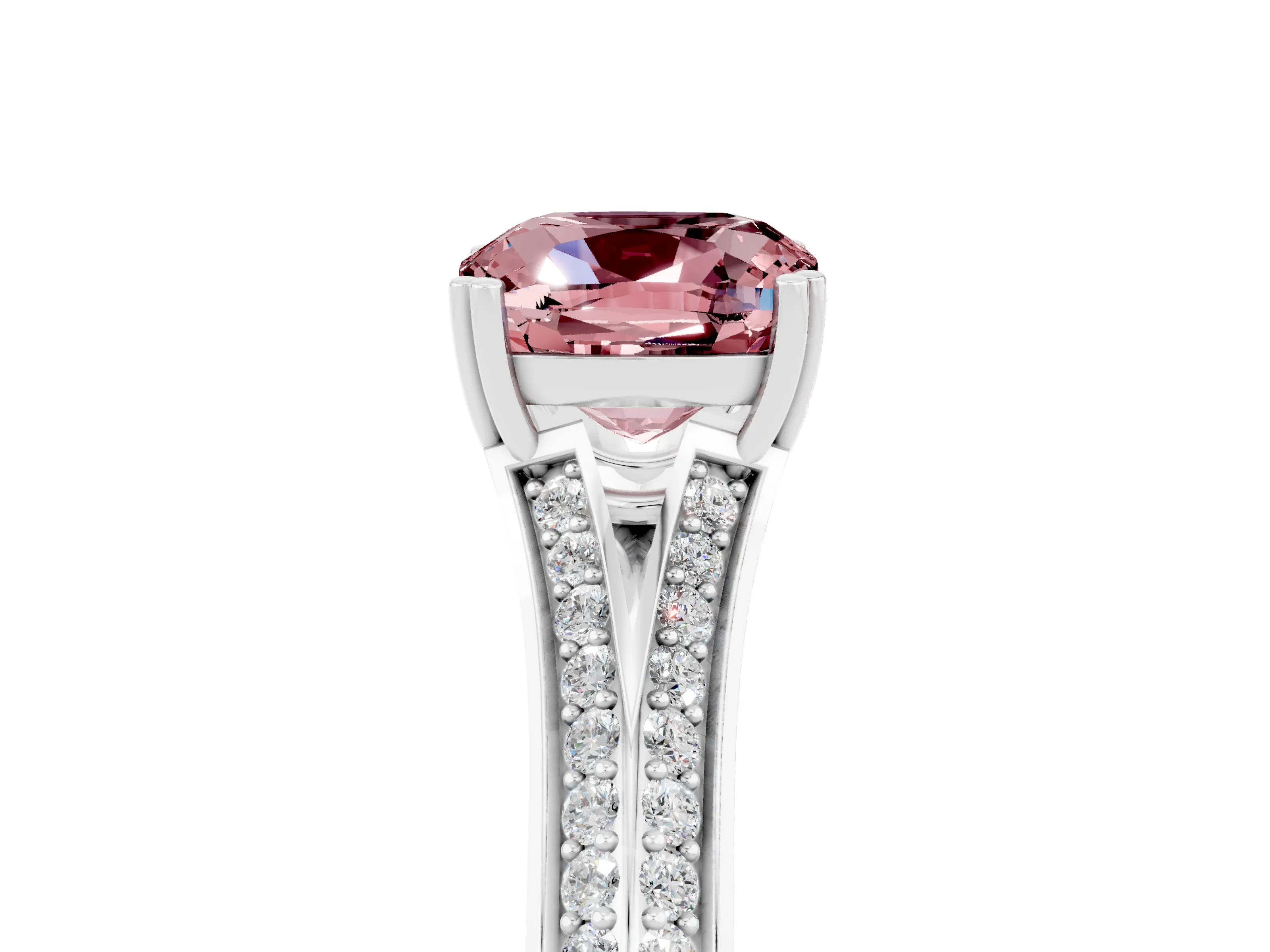 White gold Cushion Cut Morganite Split Shank Engagement Ring with Pavé Band_5