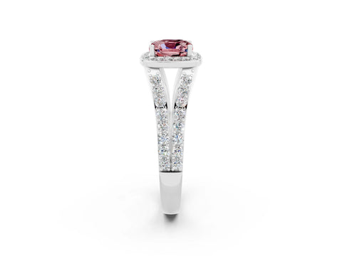 White gold Cushion Cut Morganite Split Shank Halo Ring with Four-Prong Setting_56