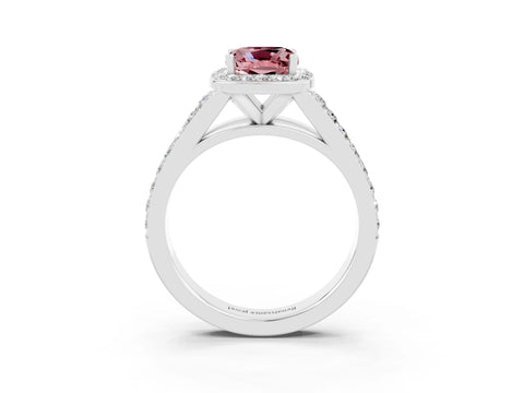 White gold Cushion Cut Morganite Split Shank Halo Ring with Four-Prong Setting_57