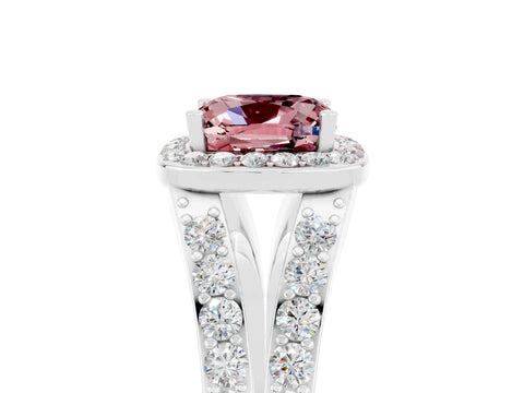 White gold Cushion Cut Morganite Split Shank Halo Ring with Four-Prong Setting_59