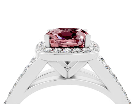 White gold Cushion Cut Morganite Split Shank Halo Ring with Four-Prong Setting_63