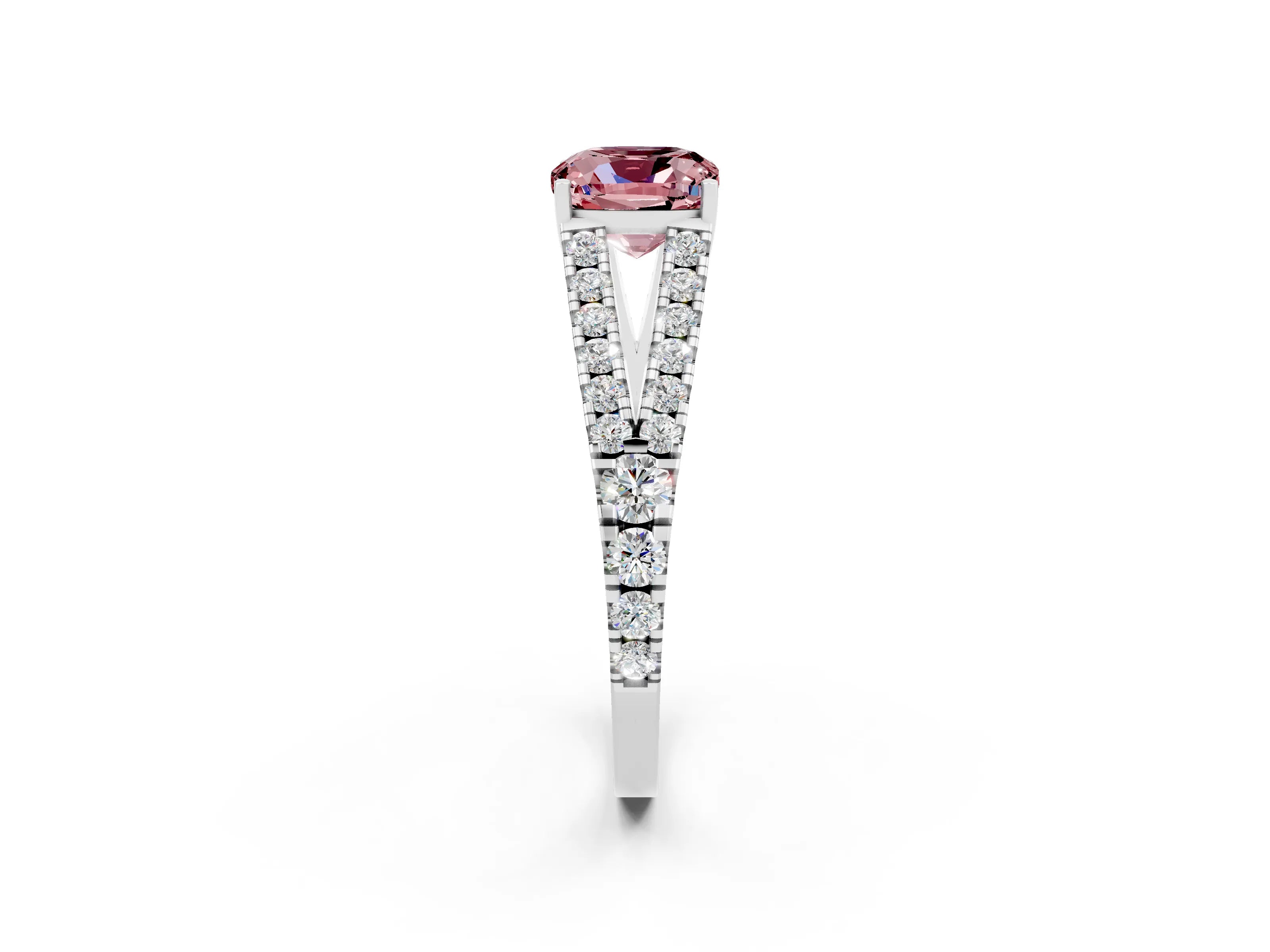 White gold Cushion Cut Morganite Split Shank Pavé Engagement Ring with Four-Prong Setting_14