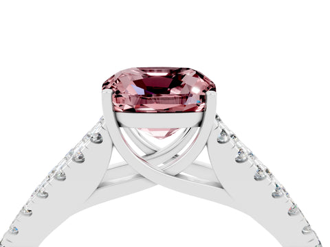 White gold Cushion Cut Morganite Split Shank Pavé Engagement Ring with Four-Prong Setting_16