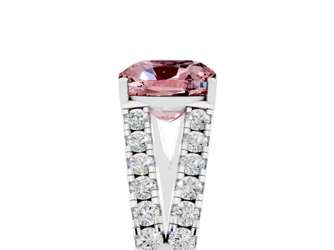 White gold Cushion Cut Morganite Split Shank Pavé Engagement Ring with Four-Prong Setting_17