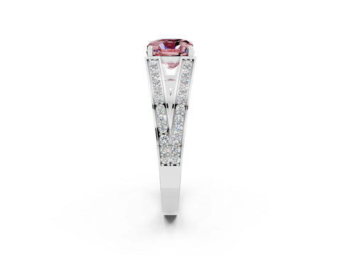 White gold Cushion Cut Morganite Split Shank Ring with Pavé Band and Four-Prong Setting_2