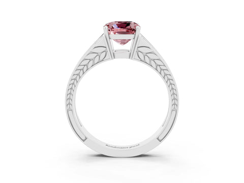 White gold Cushion Cut Morganite Split Shank Ring with Pavé Band and Four-Prong Setting_3