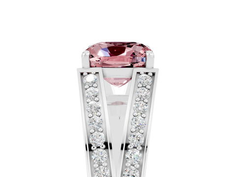 White gold Cushion Cut Morganite Split Shank Ring with Pavé Band and Four-Prong Setting_5