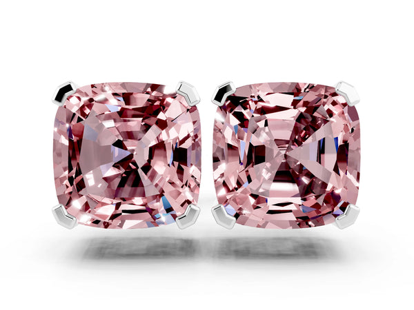 Silver Cushion Cut Morganite Stud Earrings