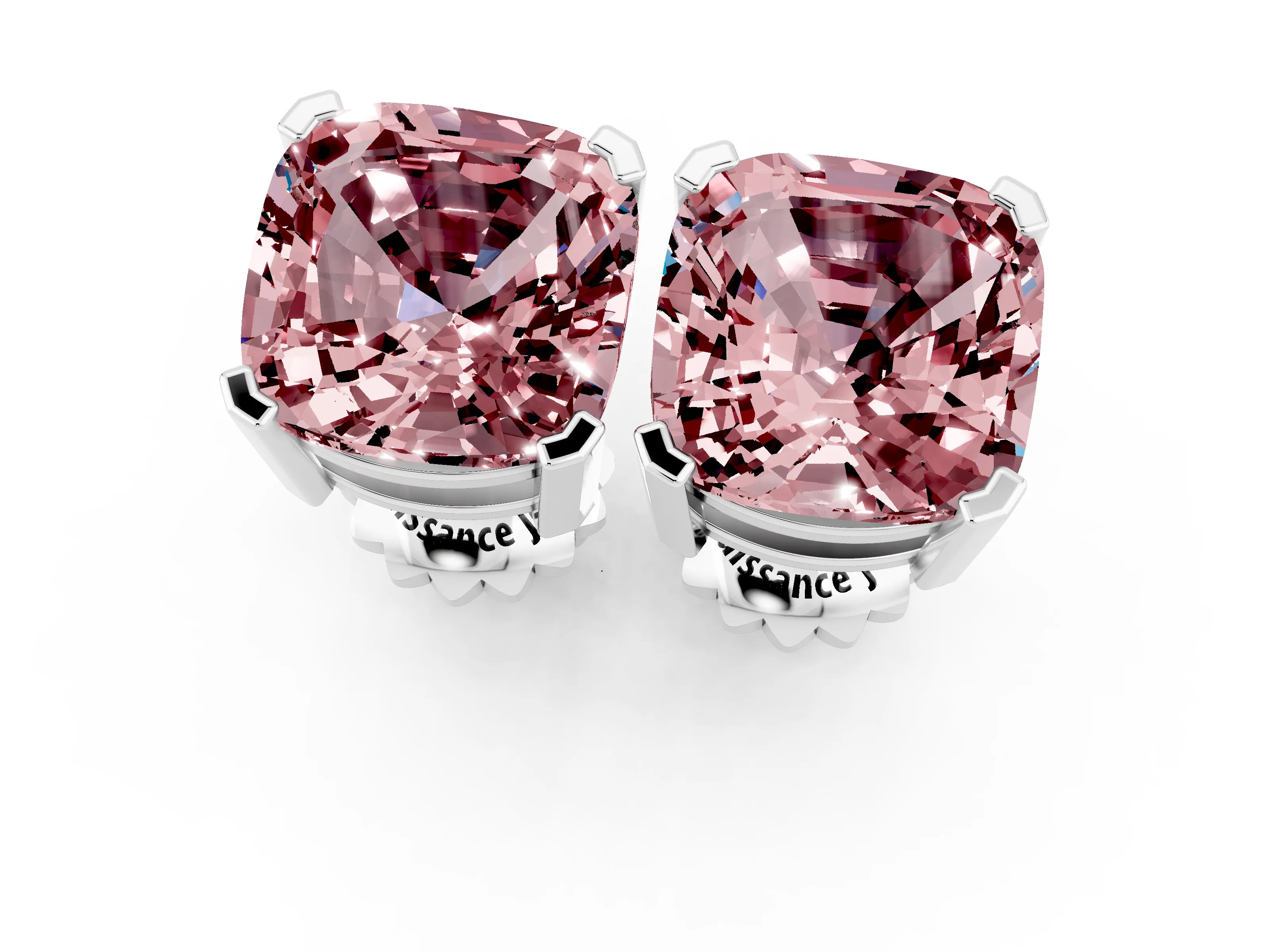 White gold Cushion Cut Morganite Stud Earrings_25