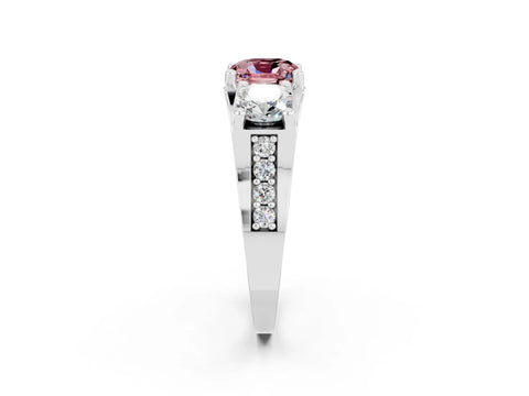 White gold Cushion Cut Morganite Three-Stone Ring with Channel Set Band and Four-Prong Setting_2