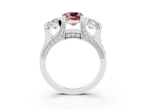 White gold Cushion Cut Morganite Three-Stone Ring with Channel Set Band and Four-Prong Setting_3