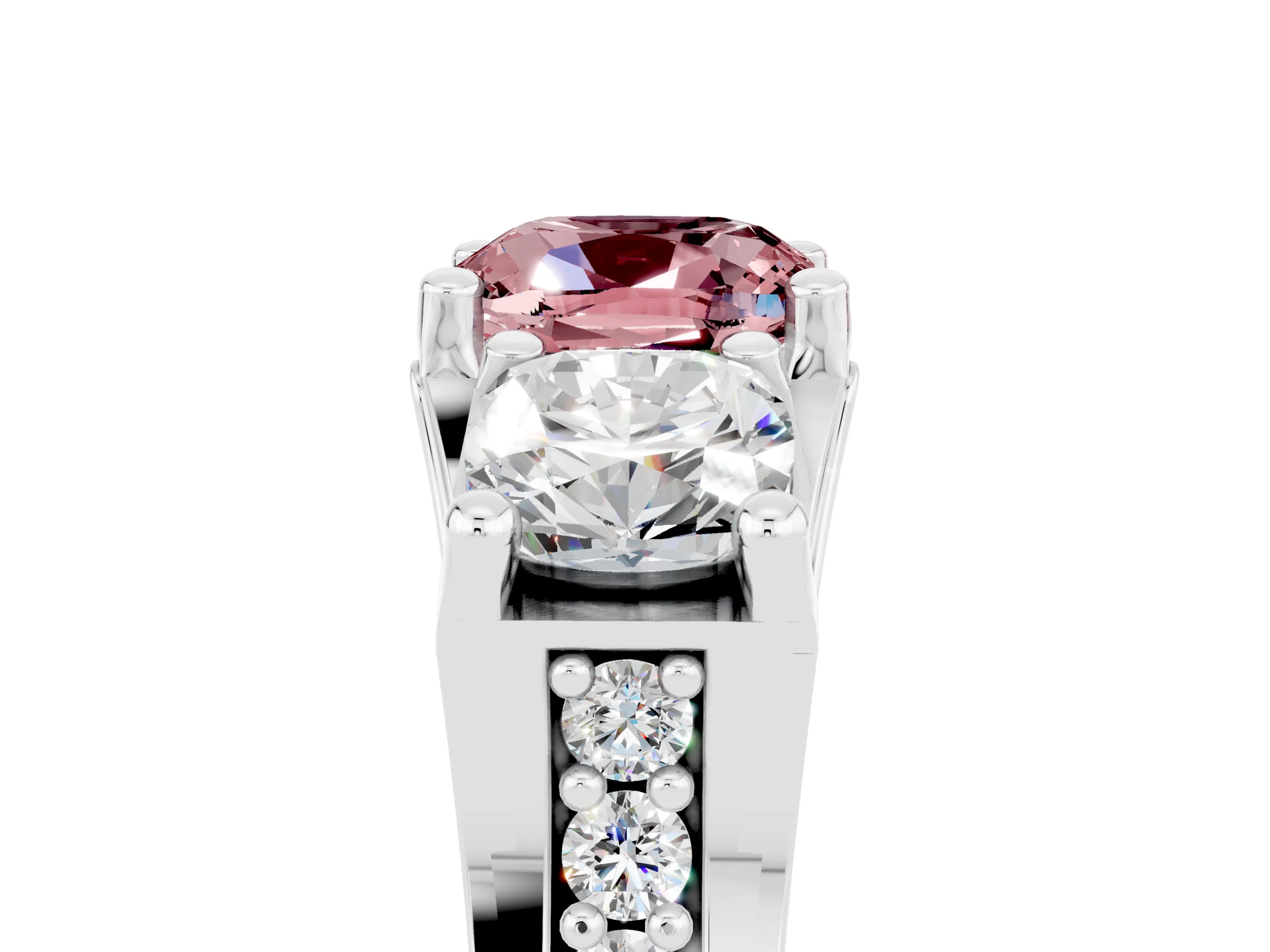 White gold Cushion Cut Morganite Three-Stone Ring with Channel Set Band and Four-Prong Setting_5