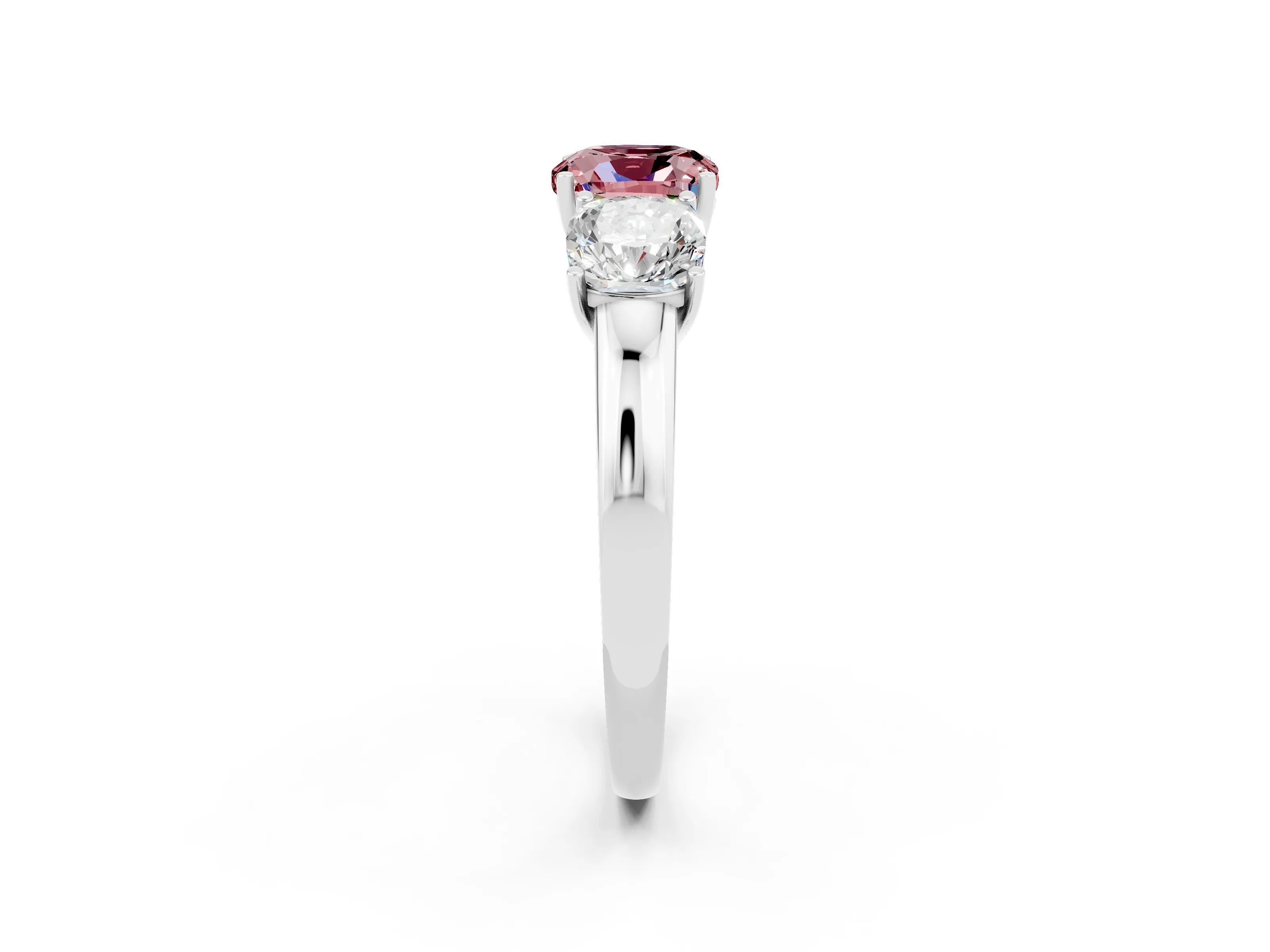 White gold Cushion Cut Morganite Three-Stone Ring with Four-Prong Setting and Classic Band_2